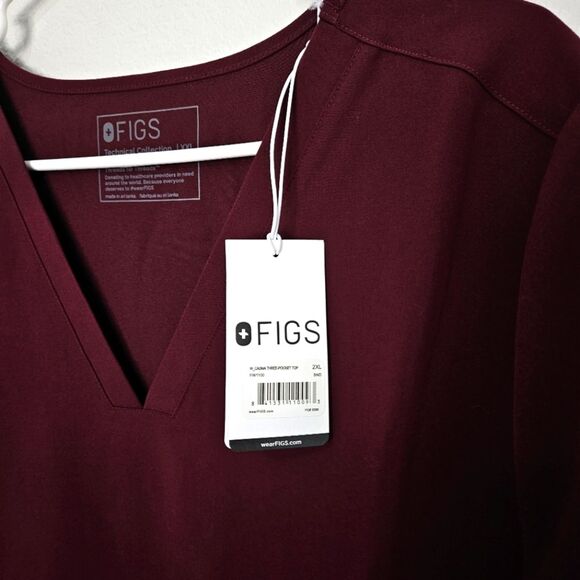 NWT Figs | Casma Three-Pocket Scrub Top In Burgundy, Womens XXL - Picture 7 of 7